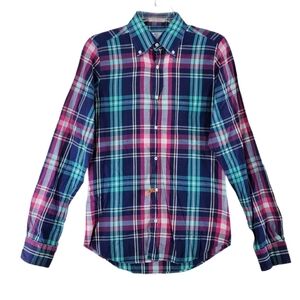 Vtg Gant Hugger Shirt Mens XS Tartan Plaid Multicolor Button Down Long Sleeve